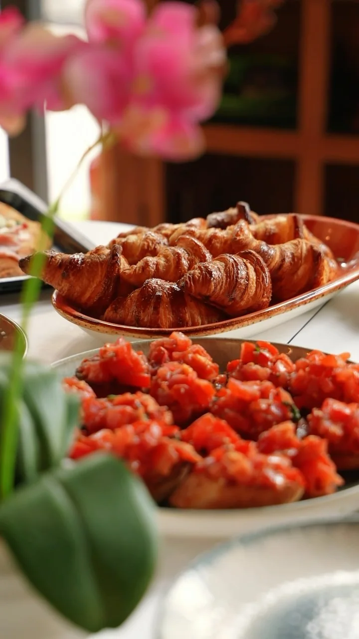 Brunch pastries and bruschette